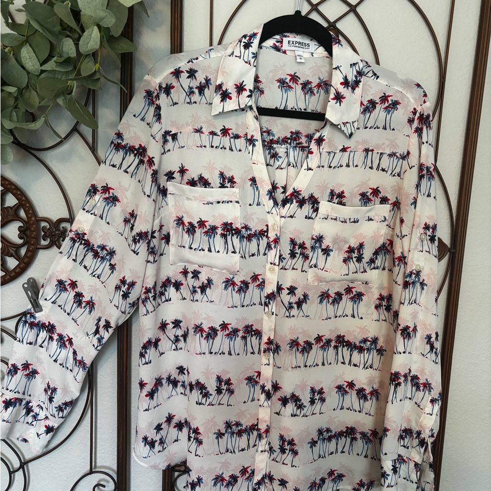 Express Tropical Palm Print Portofino Top